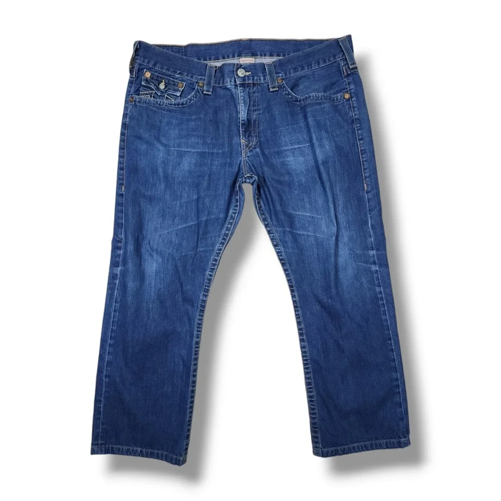 Vintage TRUE RELIGION Section STRAIGHT Size 42x28.5‎ Denim Jeans Made In USA